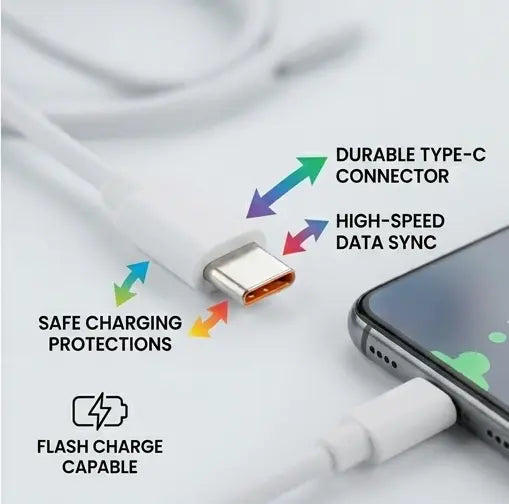 T - 500 Flash 120W Fast Charger for Vivo (Type - C Cable Included) - Urban Gear