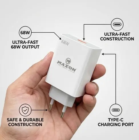 T - 600 68W All - Round Fast Charger (Type - C Cable Included | Infinix & Tecno Optimized) - Urban Gear